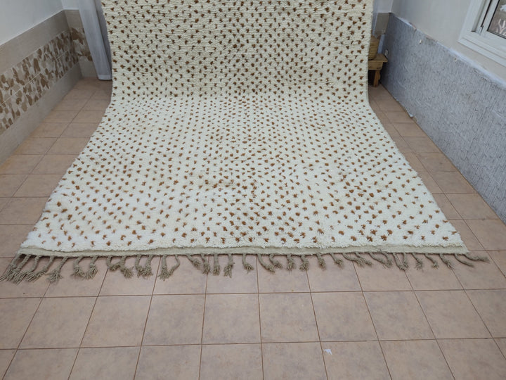 AMAZING CUSTOM RUG, Moroccan Beni Ourain Carpet, Handmade Berber Rug, Sheep Wool Rug, Authentic Dotted Rug, White And Brown Rug, Beni Carpet