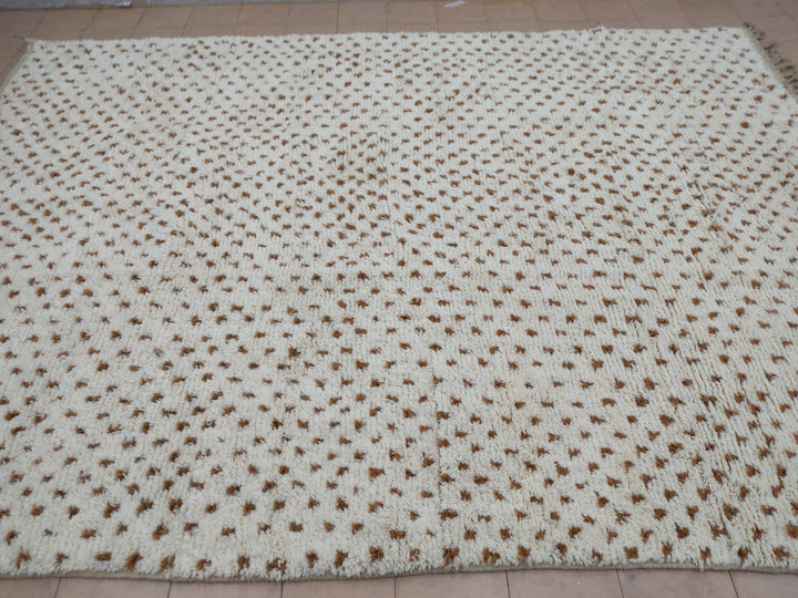 AMAZING CUSTOM RUG, Moroccan Beni Ourain Carpet, Handmade Berber Rug, Sheep Wool Rug, Authentic Dotted Rug, White And Brown Rug, Beni Carpet