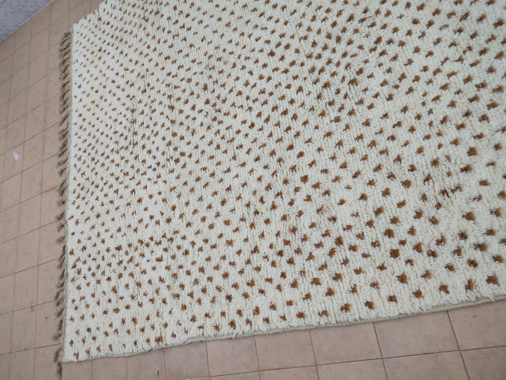 AMAZING CUSTOM RUG, Moroccan Beni Ourain Carpet, Handmade Berber Rug, Sheep Wool Rug, Authentic Dotted Rug, White And Brown Rug, Beni Carpet