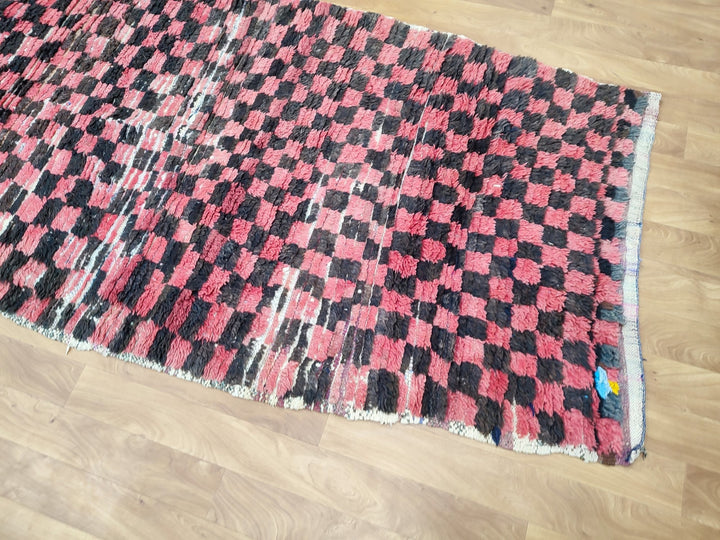  moroccan rug, handmade berber rug, authentic checkered rug, red and black rug, moroccan sheep wool rug, tribal handwoven carpet.