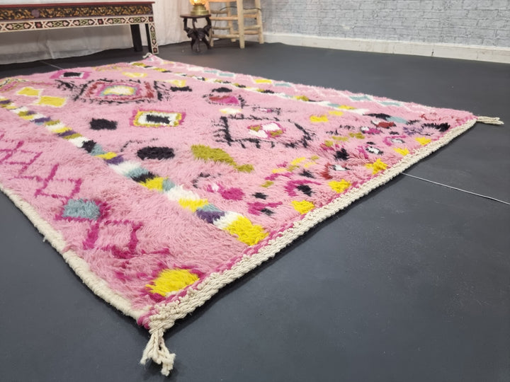 GORGEOUS BENIOURAIN RUG, Sheep Wool Rug, Moroccan Rug , Baby Pink Rug, Geometric Rug Wool Rug, Handwoven Rug, Azilal Rug, Berber Area Rug