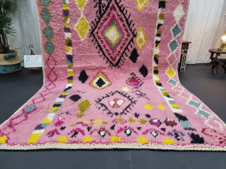 GORGEOUS BENIOURAIN RUG, Sheep Wool Rug, Moroccan Rug , Baby Pink Rug, Geometric Rug Wool Rug, Handwoven Rug, Azilal Rug, Berber Area Rug