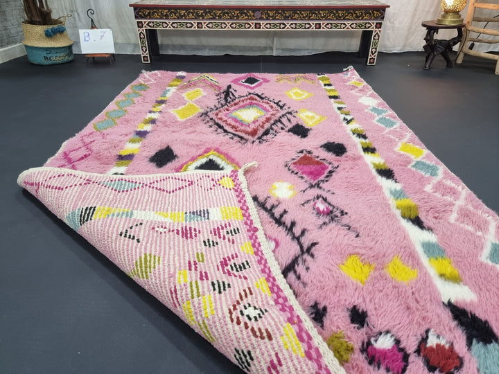 GORGEOUS BENIOURAIN RUG, Sheep Wool Rug, Moroccan Rug , Baby Pink Rug, Geometric Rug Wool Rug, Handwoven Rug, Azilal Rug, Berber Area Rug