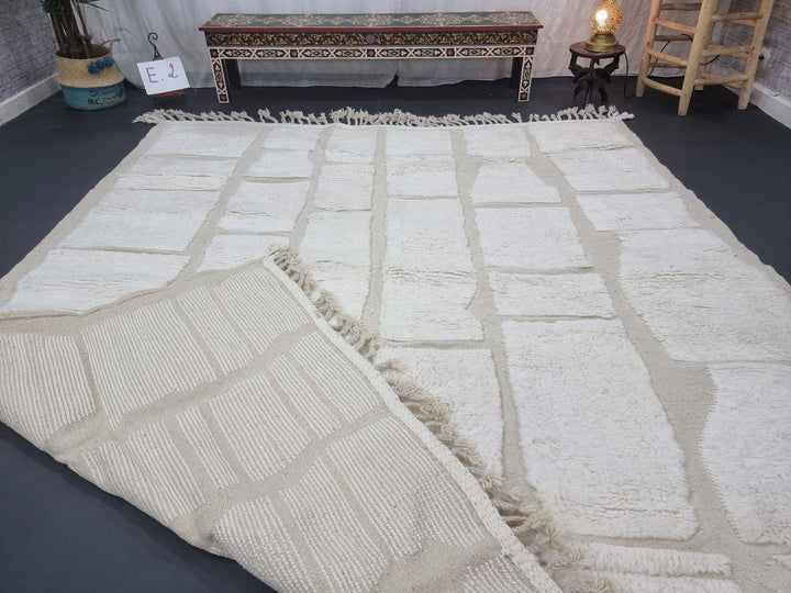 GORGEOUS BENIOURAIN RUG, Moroccan Handmade Rug , Off White Rug, Tufted Rug, Tribal Rug, Checkered Rug, Berber Rug, Handwoven Rug,Wool rug