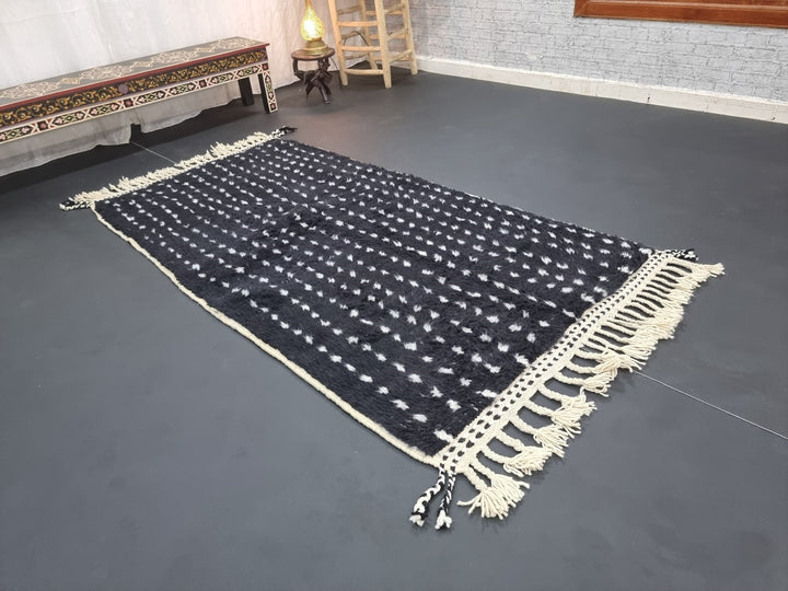 GORGEOUS BENIOURAIN RUG, Moroccan Handmade Rug , Black And White Rug, Wool Rug, Berber Rug, Dotted Wool Rug, Tribal Carpet, Handwoven Rug