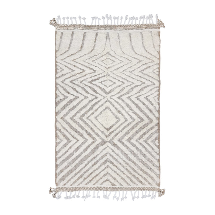 CUTE BENIOURAIN RUG, Sheep Wool Rug, Moroccan Rug , White  Beige Rug, Geometric Rug Wool Rug, Handwoven Rug, Azilal Rug, Berber Area Rug