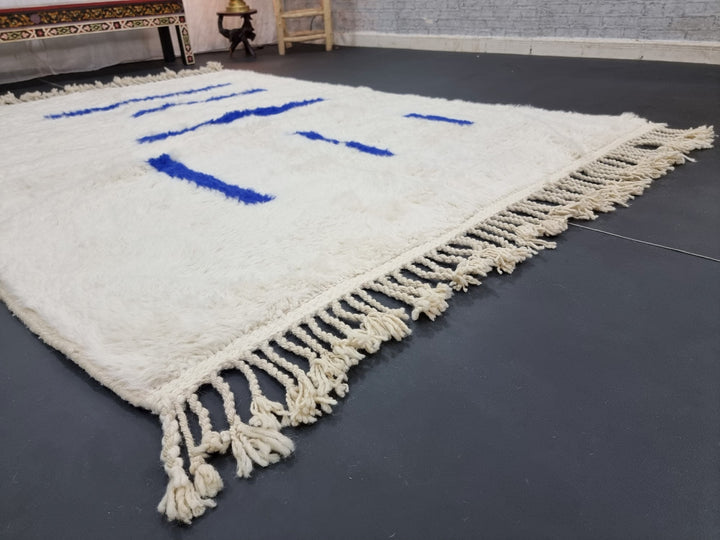 BEAUTIFUL BENIOURAIN RUG, Moroccan Handmade Rug , Blue And White Rug, Wool Rug, Berber Rug, Striped Wool Rug, Berber Rug, Handwoven Rug