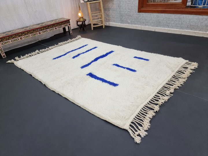 BEAUTIFUL BENIOURAIN RUG, Moroccan Handmade Rug , Blue And White Rug, Wool Rug, Berber Rug, Striped Wool Rug, Berber Rug, Handwoven Rug