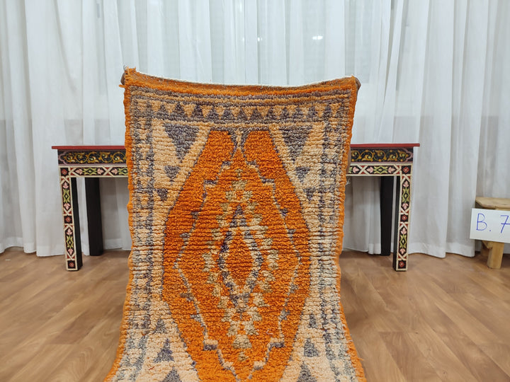 gorgeous moroccan rug,  handmade small rug, tribal geometric rug, berber sheep wool rug, orange and gray rug, wall hanging carpet.