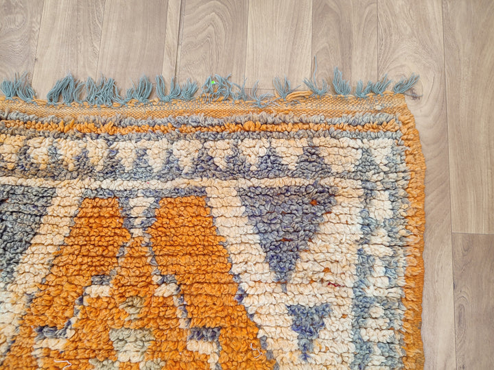 gorgeous moroccan rug,  handmade small rug, tribal geometric rug, berber sheep wool rug, orange and gray rug, wall hanging carpet.