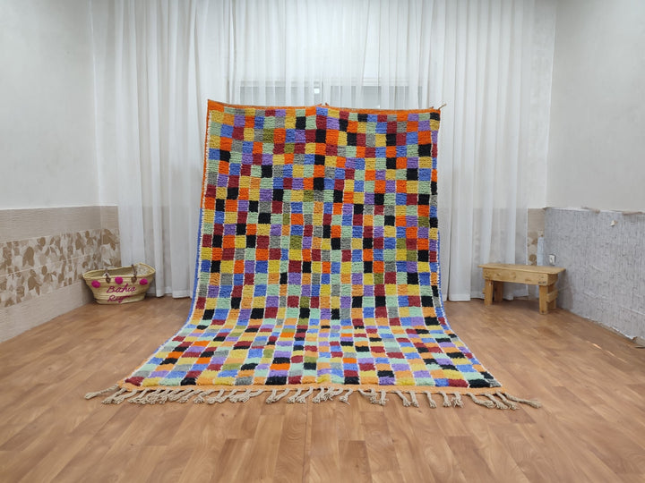 GORGEOUS MOROCCAN RUG, Custom Handmade Carpet, Unique Sheep Wool Rug, Tribal Berber Rug, Colorful Checkered Rug, Authentic Handwoven Rug.