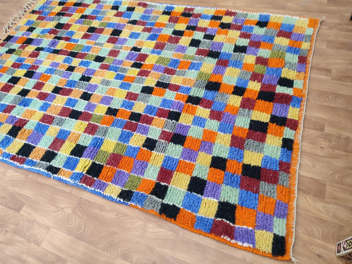 GORGEOUS MOROCCAN RUG, Custom Handmade Carpet, Unique Sheep Wool Rug, Tribal Berber Rug, Colorful Checkered Rug, Authentic Handwoven Rug.