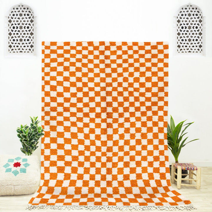 Checkered area rug, handmade Beni Ourain rug, Moroccan Berber checkerboard custom cug