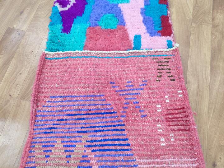 AMAZING CUSTOM RUNNER, Moroccan Handmade Runner Rug, Sheep Wool Rug, Pink Runner Rug, Tribal Berber Carpet, Authentic Abstract Runner Rug.