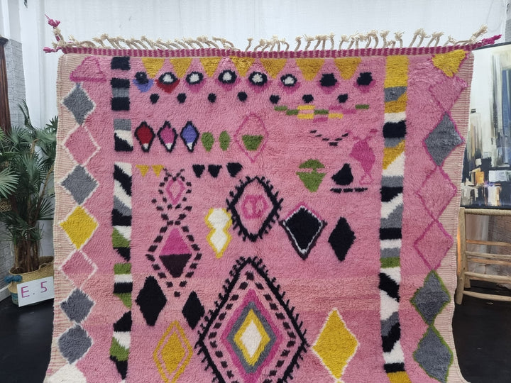 AMAZING BENIOURAIN RUG, Handmade Wool Rug, Moroccan Rug , Pink And Yellow Rug, Geometric Wool Rug, Handwoven Rug, Berber Rug, Area Rug.