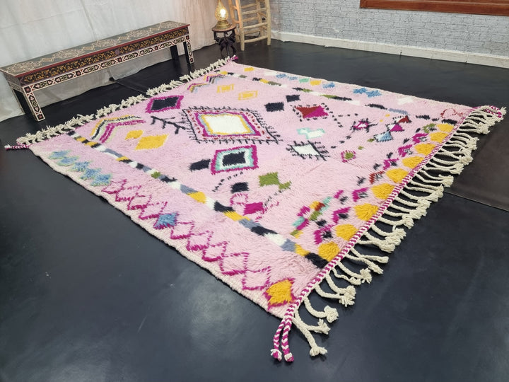 GORGEOUS BENIOURAIN RUG, Sheep Wool Rug, Moroccan Rug , Baby Pink Rug, Geometric Rug Wool Rug, Handwoven Rug, Azilal Rug, Berber Area Rug