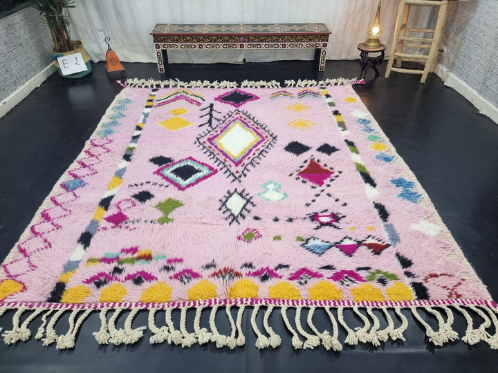 GORGEOUS BENIOURAIN RUG, Sheep Wool Rug, Moroccan Rug , Baby Pink Rug, Geometric Rug Wool Rug, Handwoven Rug, Azilal Rug, Berber Area Rug