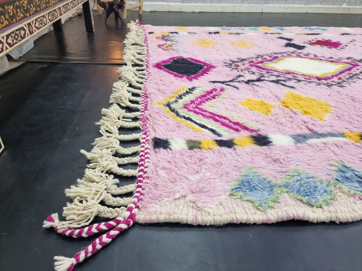 GORGEOUS BENIOURAIN RUG, Sheep Wool Rug, Moroccan Rug , Baby Pink Rug, Geometric Rug Wool Rug, Handwoven Rug, Azilal Rug, Berber Area Rug