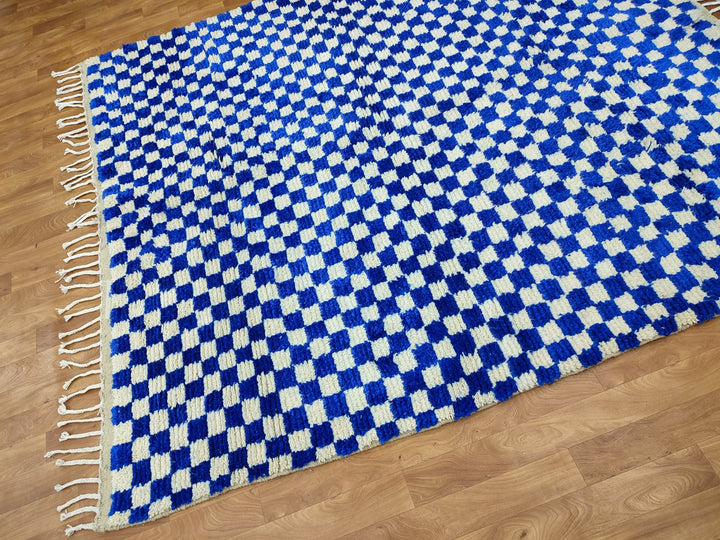 Custom checkered RUG, Moroccan Handmade Rug, Authentic Checkered Carpet, Blue And White Rug, Tribal Berber Rug, Sheep Wool Rug, Beni Rug.