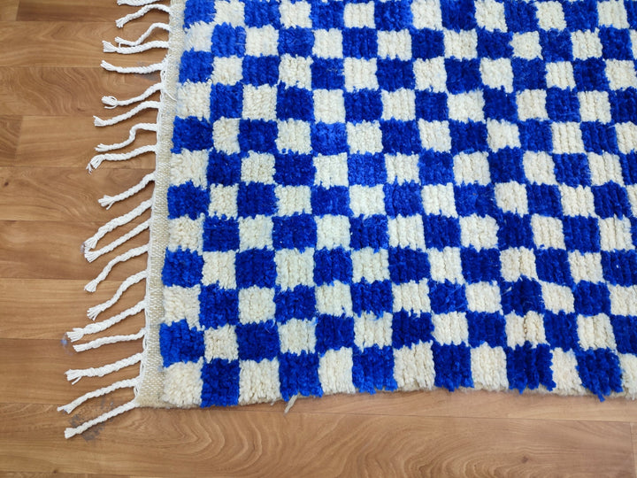 Custom checkered RUG, Moroccan Handmade Rug, Authentic Checkered Carpet, Blue And White Rug, Tribal Berber Rug, Sheep Wool Rug, Beni Rug.