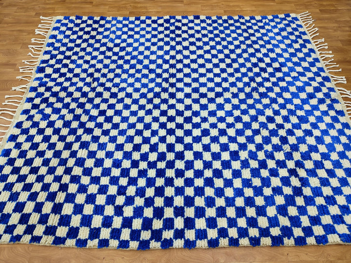 Custom checkered RUG, Moroccan Handmade Rug, Authentic Checkered Carpet, Blue And White Rug, Tribal Berber Rug, Sheep Wool Rug, Beni Rug.