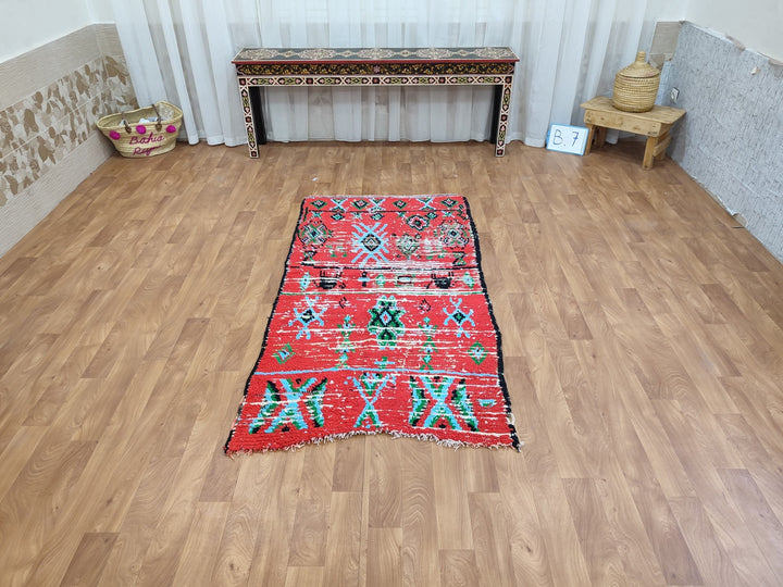 authentic moroccan rug,  berber rug, handmade woolcotton rug, tribal red and blue rug, tulu geometric rug, moroccan handwoven carpet