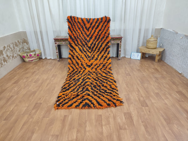 gorgeous moroccan rug, handmade  rug, authentic sheep wool rug, tiger berber rug, striped orangeblack carpet, tribal handmade rug.