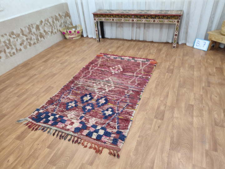 moroccan berber rug,  handmade carpet, sheep woolcotton rug, tribal maroon rug, authentic geometric rug, moroccan handwoven carpet.