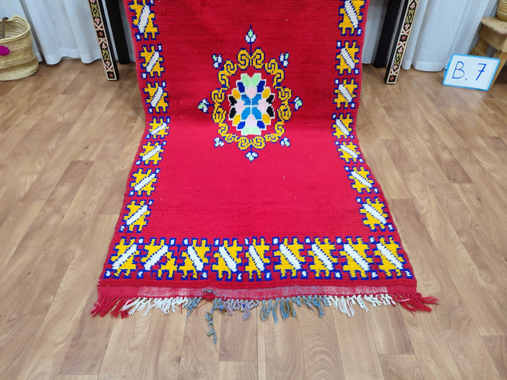 gorgeous moroccan rug,  handmade rug, tribal abstractrug, berber sheep wool rug, small red and yellow carpet, wall hanging carpet.