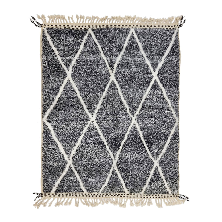 BEAUTIFUL BENIOURAIN RUG, Moroccan Rug , Sheep Wool Rug, Geometric Rug, Black  White Rug, Handmade Rug, Berber Rug, Handwoven Wool Rug