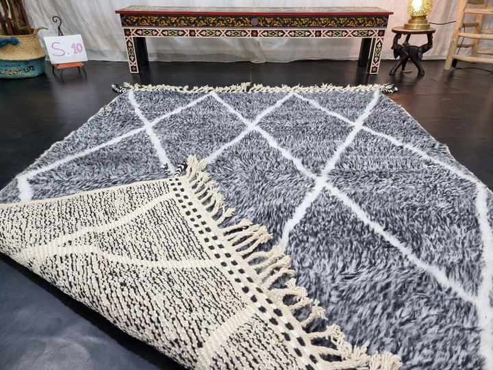 BEAUTIFUL BENIOURAIN RUG, Moroccan Rug , Sheep Wool Rug, Geometric Rug, Black  White Rug, Handmade Rug, Berber Rug, Handwoven Wool Rug