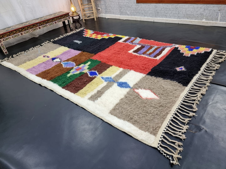 GORGEOUS BENIOURAIN RUG, Moroccan Handmade Rug , Black And Red Rug, Wool Rug, Berber Rug, Patchwork Rug, Berber Rug, Handwoven Wool Rug