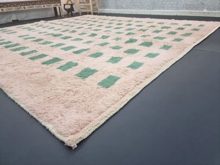 CUTE BENIOURAIN RUG, Moroccan Handmade Rug , Light Brown  Green Rug, Checkered Rug, Handmade Wool Rug, Handwoven Rug, Azilal Area Rug