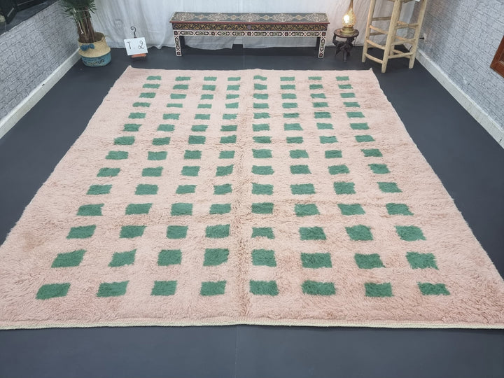 CUTE BENIOURAIN RUG, Moroccan Handmade Rug , Light Brown  Green Rug, Checkered Rug, Handmade Wool Rug, Handwoven Rug, Azilal Area Rug