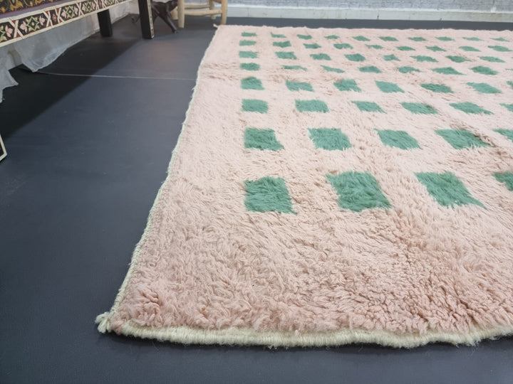 CUTE BENIOURAIN RUG, Moroccan Handmade Rug , Light Brown  Green Rug, Checkered Rug, Handmade Wool Rug, Handwoven Rug, Azilal Area Rug