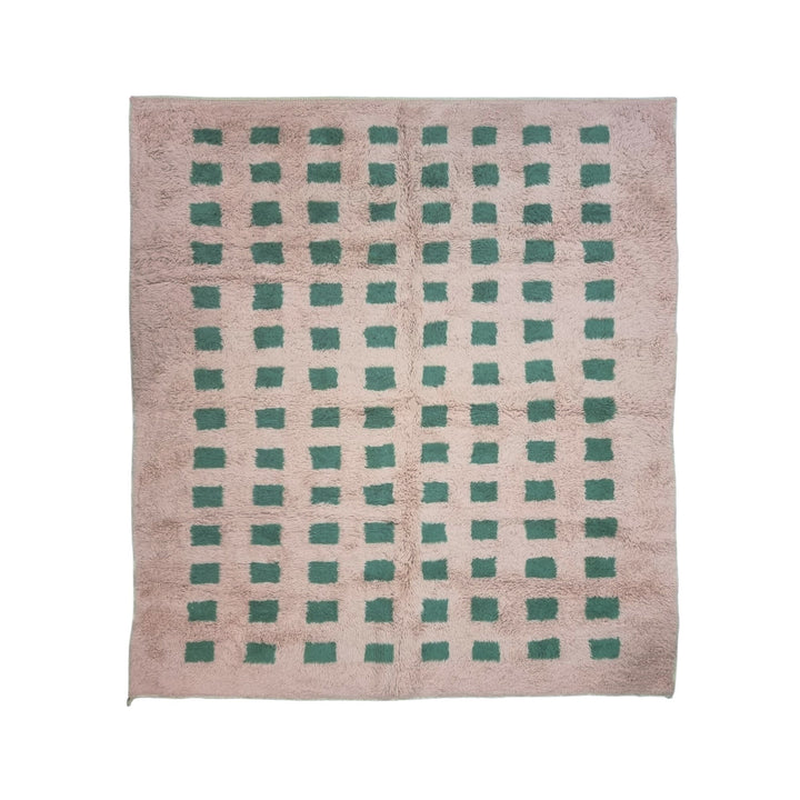 CUTE BENIOURAIN RUG, Moroccan Handmade Rug , Light Brown  Green Rug, Checkered Rug, Handmade Wool Rug, Handwoven Rug, Azilal Area Rug