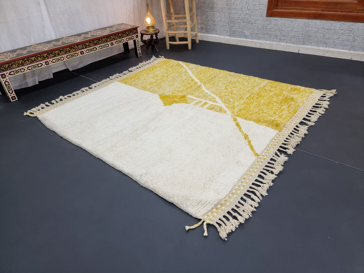 CUTE MOROCCAN RUG, Beniourain Rug , Yellow  White Rug, Geometric Rug, Handmade Rug, Azilal Rug, Handwoven Rug, Berber Rug, Area Wool Rug