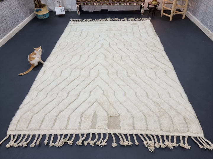 AMAZING BENIOURAIN RUG, Moroccan Handmade Rug , Off White Rug, Wool Rug, Area Rug, Striped Rug, Berber Rug, Handwoven Rug, Sheep Wool Rug