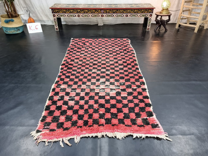 beautiful  rug, moroccan rug , berber rug, checkerboard rug, black  red  rug, tribal rug, sheep wool rug, area wool rug