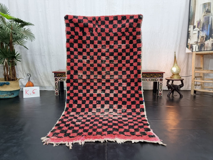 beautiful  rug, moroccan rug , berber rug, checkerboard rug, black  red  rug, tribal rug, sheep wool rug, area wool rug