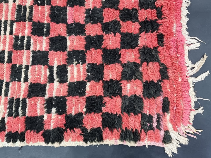 beautiful  rug, moroccan rug , berber rug, checkerboard rug, black  red  rug, tribal rug, sheep wool rug, area wool rug