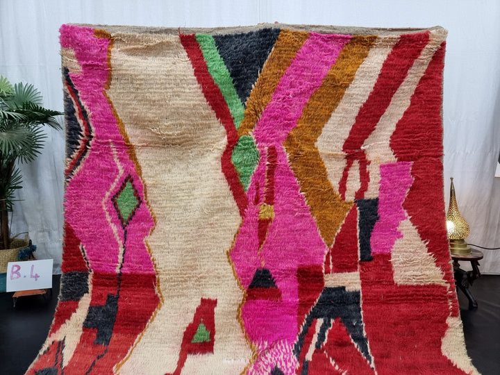 amazing boujad rug,  moroccan rug , berber rug, abstract rug, red and pink wool rug, handwovenrug, funky wool rug, area wool rug