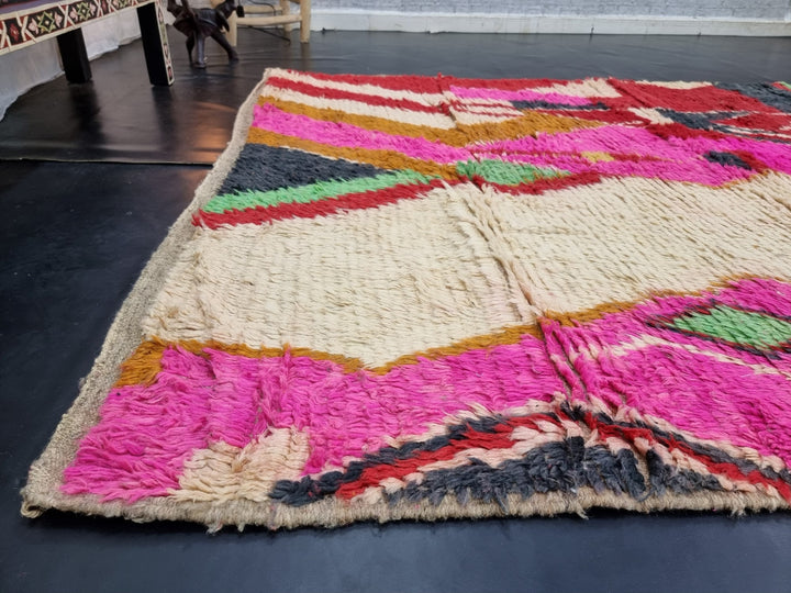 amazing boujad rug,  moroccan rug , berber rug, abstract rug, red and pink wool rug, handwovenrug, funky wool rug, area wool rug