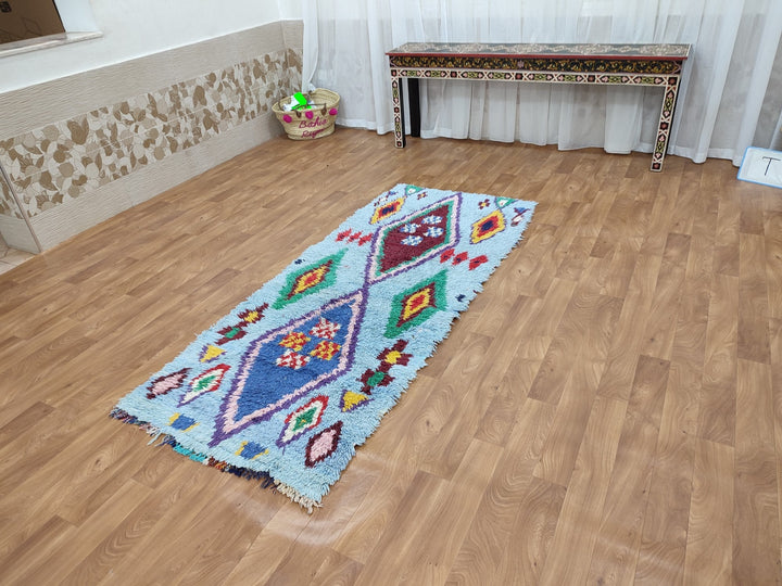 unique moroccan rug, handmade checkered runner rug,  berber carpet, tribal sheep wool rug, anthentic colorful rug, check runner rug.