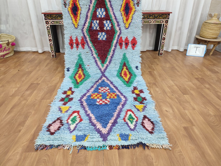 unique moroccan rug, handmade checkered runner rug,  berber carpet, tribal sheep wool rug, anthentic colorful rug, check runner rug.