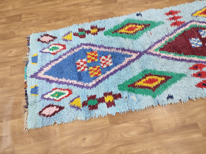 unique moroccan rug, handmade checkered runner rug,  berber carpet, tribal sheep wool rug, anthentic colorful rug, check runner rug.