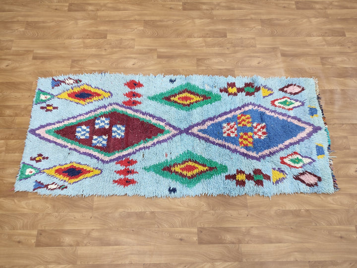 unique moroccan rug, handmade checkered runner rug,  berber carpet, tribal sheep wool rug, anthentic colorful rug, check runner rug.