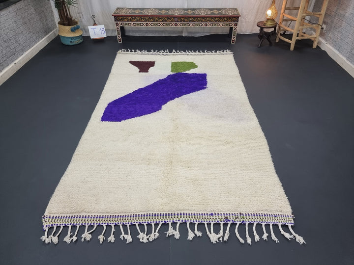 GORGEOUS BENIOURAIN RUG, Moroccan Handmade Rug , White And Blue Rug, Wool Rug, Berber Rug, Abstract Rug, Berber Rug, Handwoven Wool Rug