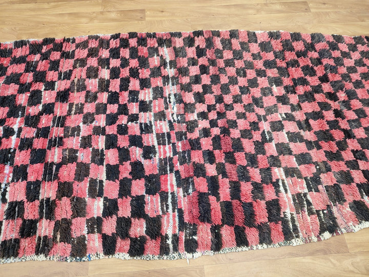  moroccan rug, handmade berber rug, authentic checkered rug, red and black rug, moroccan sheep wool rug, tribal handwoven carpet.