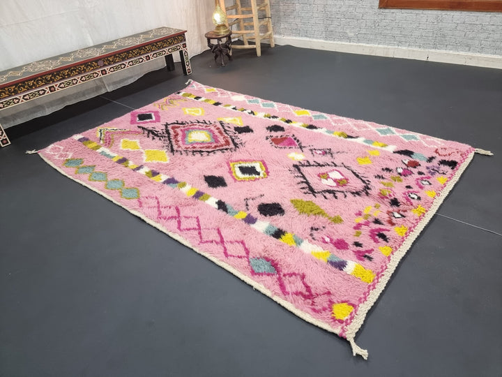 GORGEOUS BENIOURAIN RUG, Sheep Wool Rug, Moroccan Rug , Baby Pink Rug, Geometric Rug Wool Rug, Handwoven Rug, Azilal Rug, Berber Area Rug